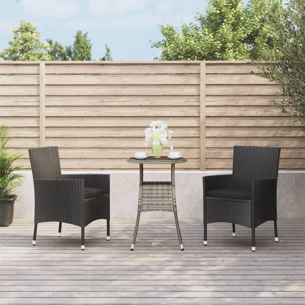 Set Bistrò da Giardino 3 pz con Cuscini in Polyrattan Nero | homemem39