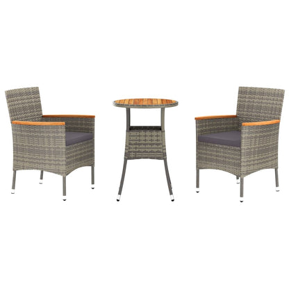 Set Bistrò da Giardino 3 pz con Cuscini in Polyrattan Grigio | homemem39