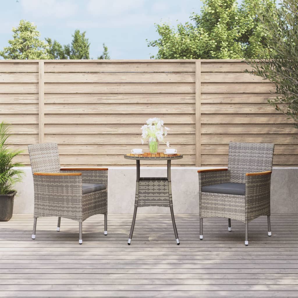 Set Bistrò da Giardino 3 pz con Cuscini in Polyrattan Grigio | homemem39