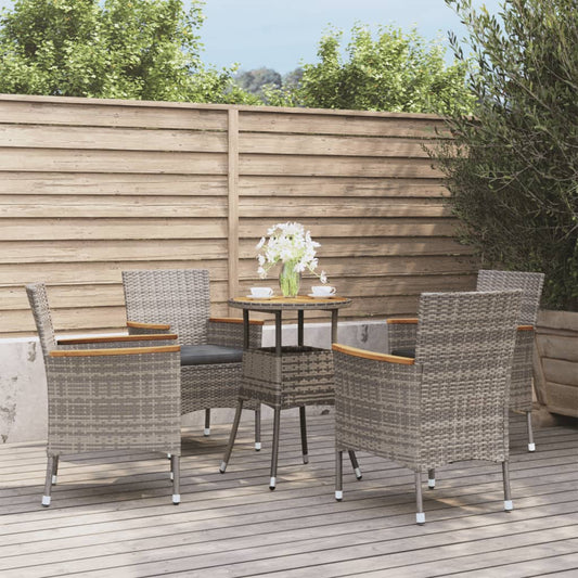 Set Bistrò da Giardino 5 pz con Cuscini in Polyrattan Grigio | homemem39