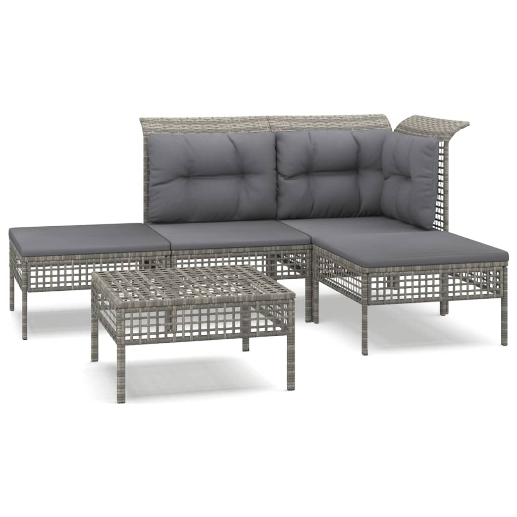 Set Divani da Giardino 5 pz con Cuscini in Polyrattan Grigio - homemem39