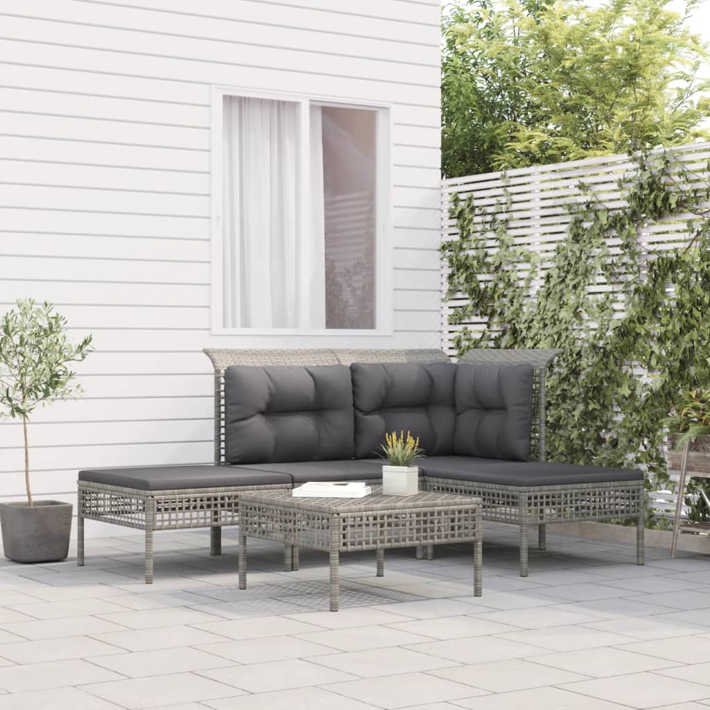 Set Divani da Giardino 5 pz con Cuscini in Polyrattan Grigio - homemem39