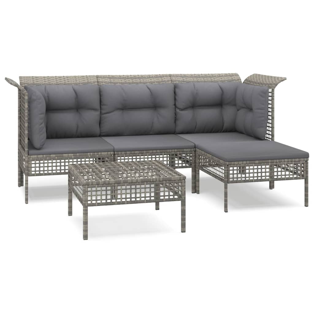 Set Divani da Giardino 5 pz con Cuscini in Polyrattan Grigio - homemem39