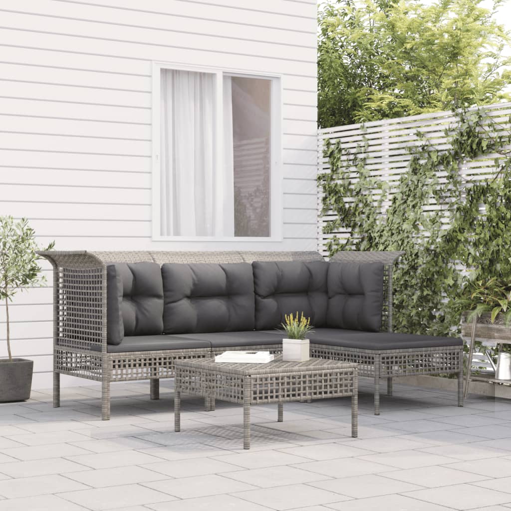 Set Divani da Giardino 5 pz con Cuscini in Polyrattan Grigio - homemem39