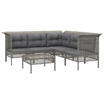 Set Divani da Giardino 6 pz con Cuscini in Polyrattan Grigio - homemem39
