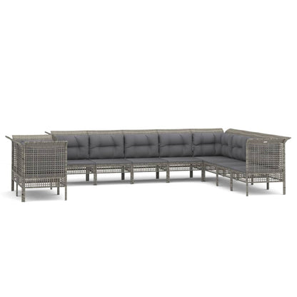 Set Divani da Giardino 10 pz con Cuscini in Polyrattan Grigio
