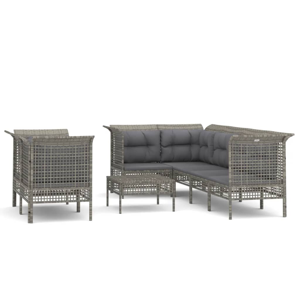 Set Divani da Giardino 8 pz con Cuscini in Polyrattan Grigio - homemem39