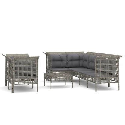 Set Divani da Giardino 8 pz con Cuscini in Polyrattan Grigio - homemem39
