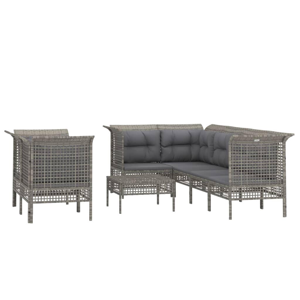 Set Divani da Giardino 8 pz con Cuscini in Polyrattan Grigio - homemem39
