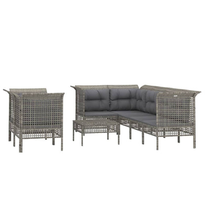 Set Divani da Giardino 8 pz con Cuscini in Polyrattan Grigio - homemem39