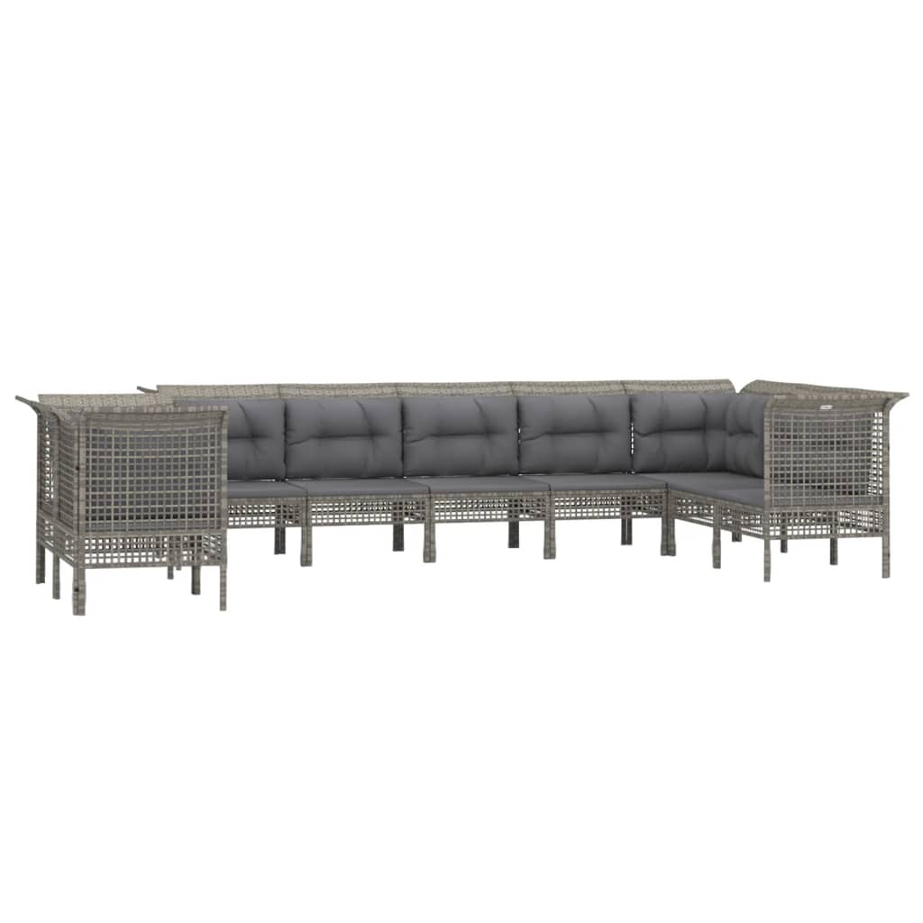 Set Divani da Giardino 9 pz con Cuscini in Polyrattan Grigio