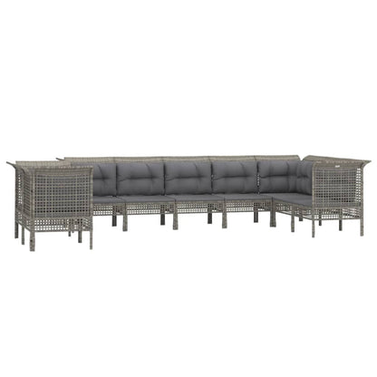Set Divani da Giardino 9 pz con Cuscini in Polyrattan Grigio