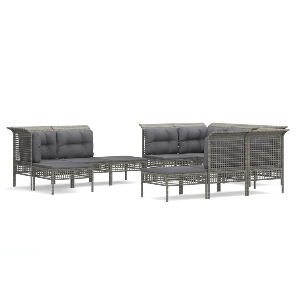 Set Divani da Giardino 11 pz con Cuscini in Polyrattan Grigio