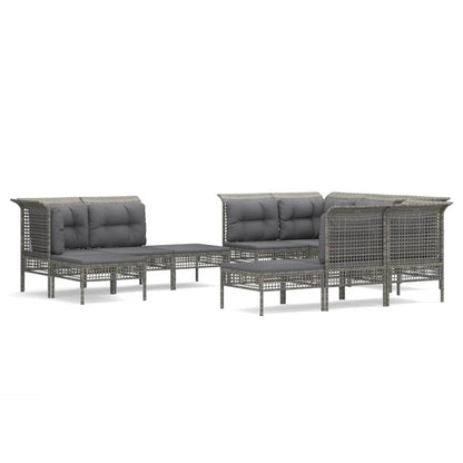 Set Divani da Giardino 11 pz con Cuscini in Polyrattan Grigio