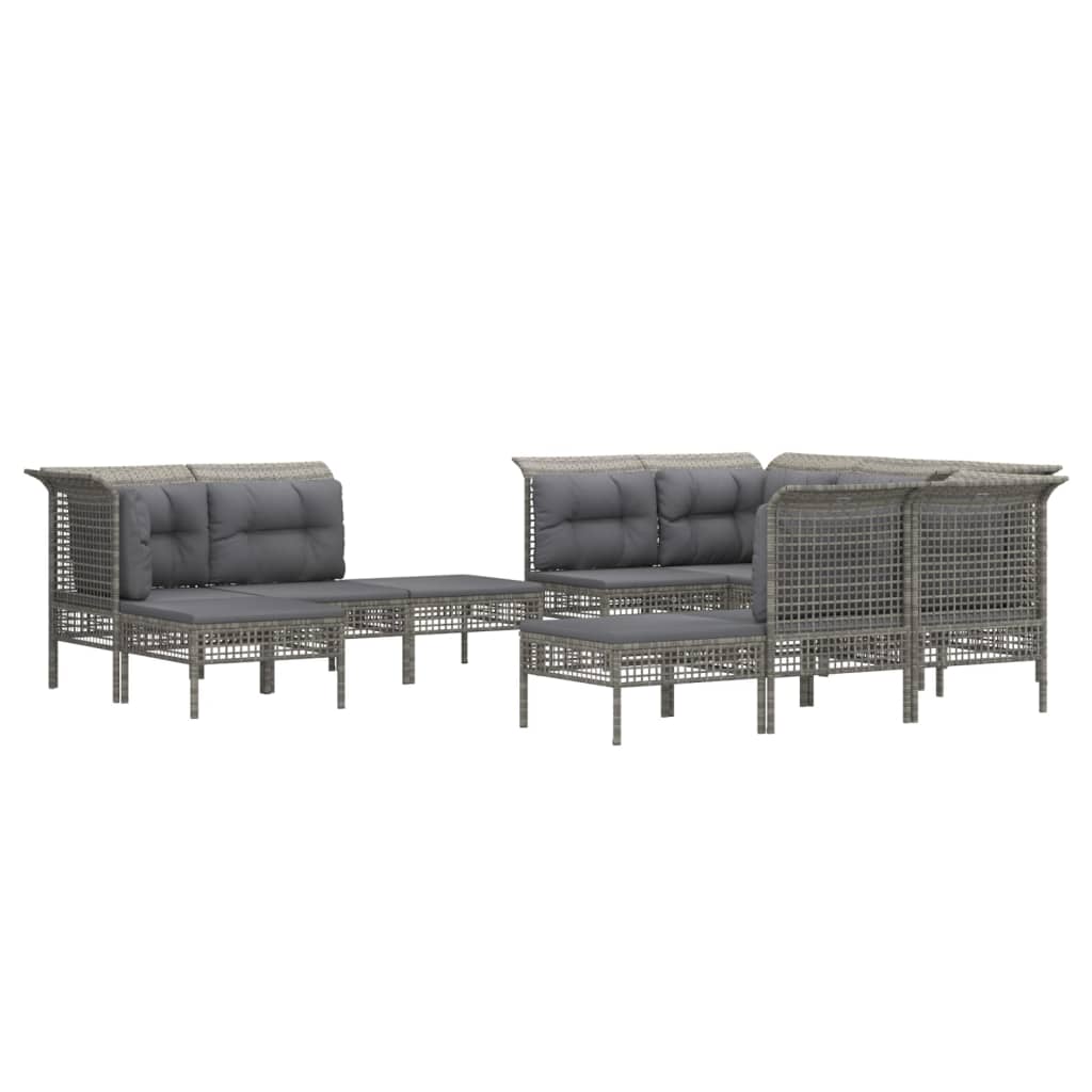 Set Divani da Giardino 11 pz con Cuscini in Polyrattan Grigio