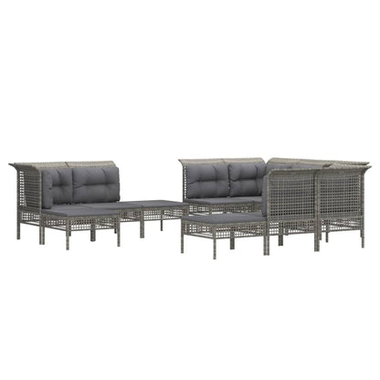Set Divani da Giardino 11 pz con Cuscini in Polyrattan Grigio