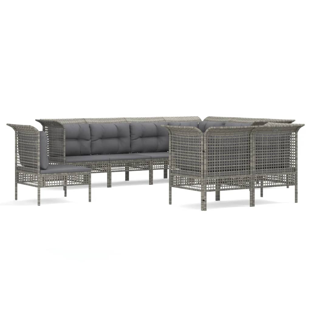 Set Divani da Giardino 9 pz con Cuscini in Polyrattan Grigio