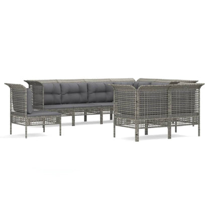 Set Divani da Giardino 9 pz con Cuscini in Polyrattan Grigio