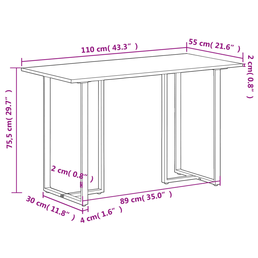 Tavolo da Pranzo 110x55x75,5 cm in Legno Massello di Mango | homemem39