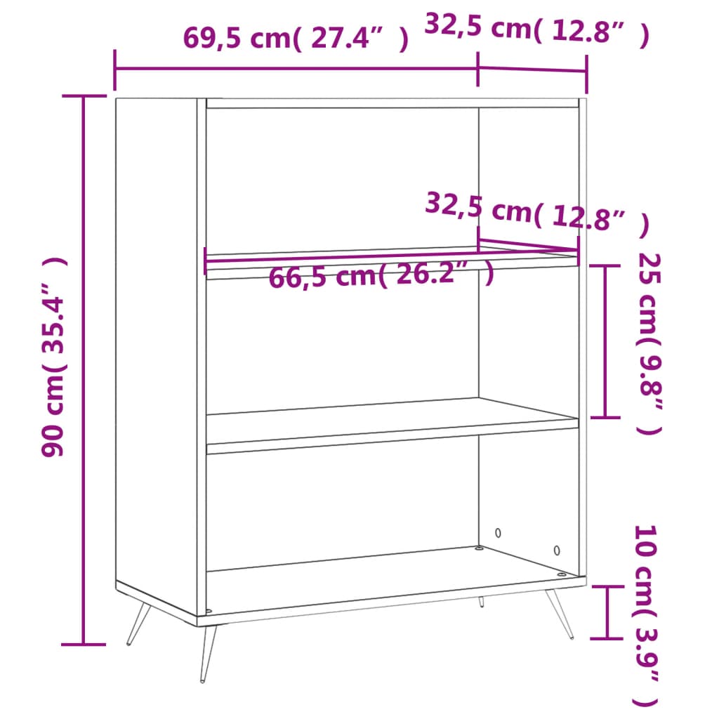 Libreria Grigio Cemento 69,5x32,5x90 cm in Legno Multistrato