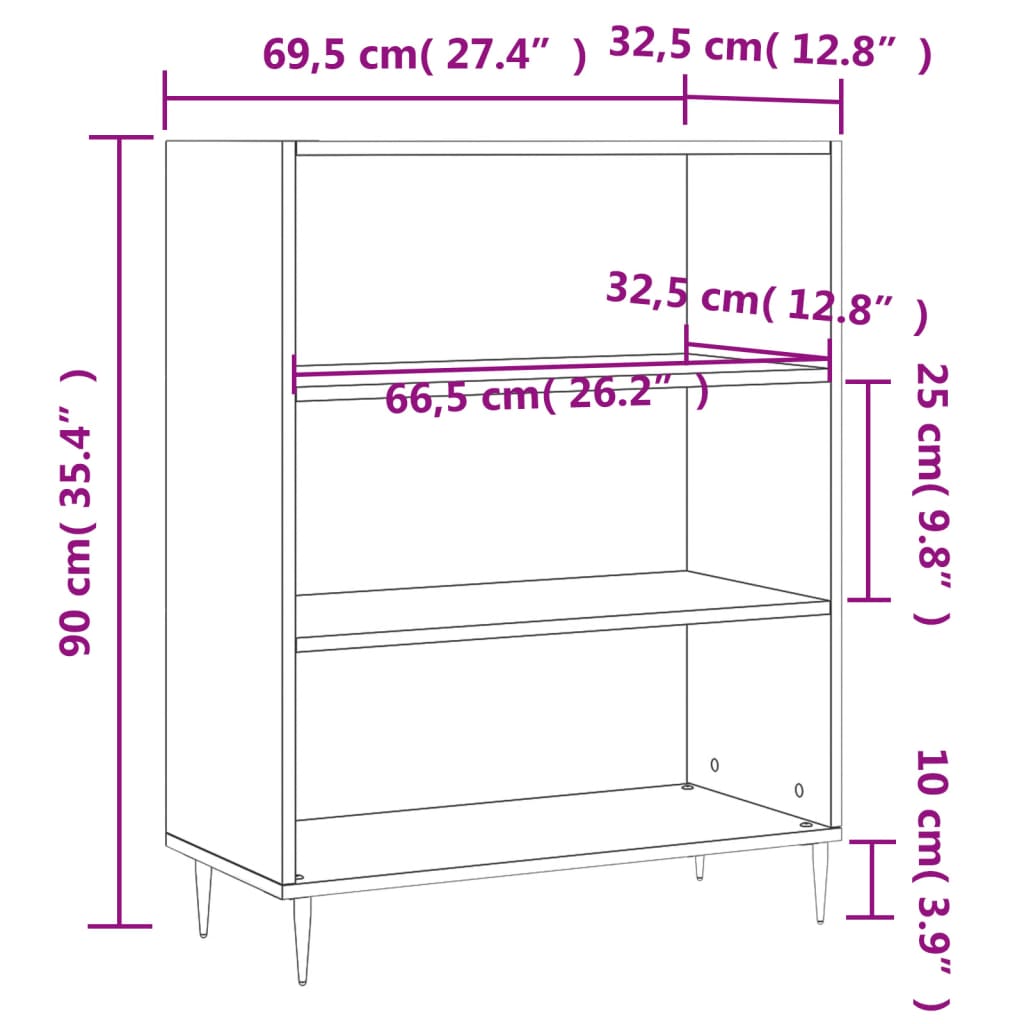 Libreria Grigio Cemento 69,5x32,5x90 cm in Legno Multistrato