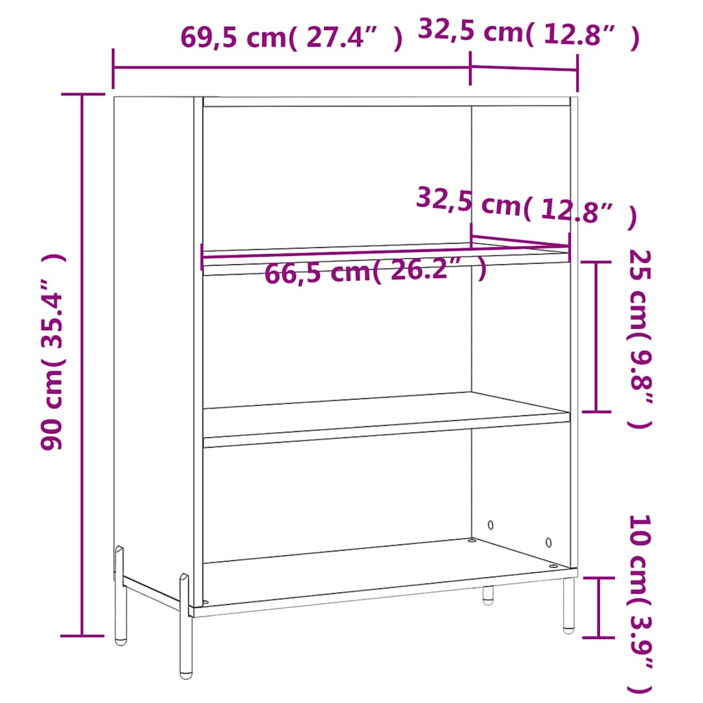 Scaffale Nero 69,5x32,5x90 cm in Legno Multistrato