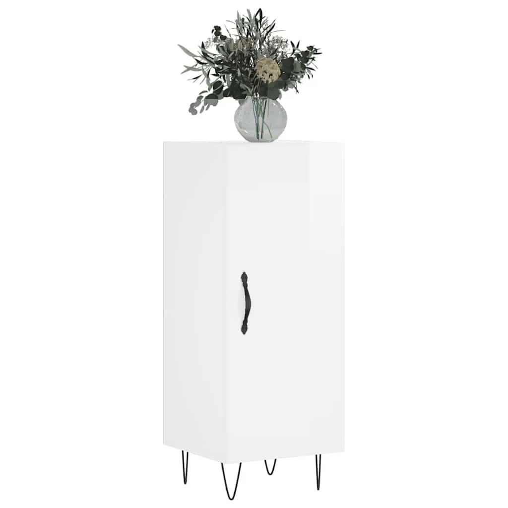 Credenza Bianco Lucido 34,5x34x90 cm in Legno Multistrato
