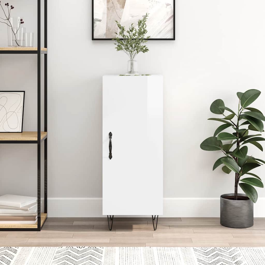 Credenza Bianco Lucido 34,5x34x90 cm in Legno Multistrato | homemem39