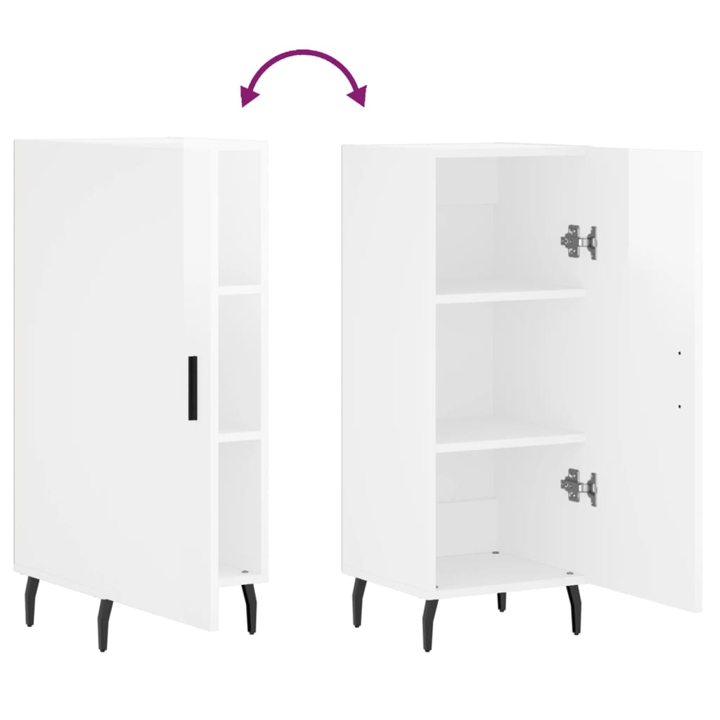 Credenza Bianco Lucido 34,5x34x90 cm in Legno Multistrato