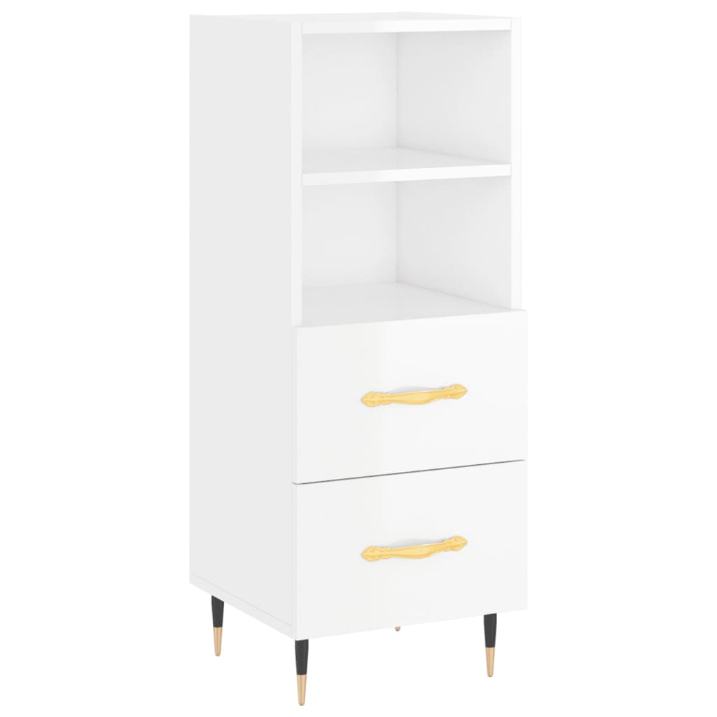 Credenza Bianco Lucido 34,5x34x90 cm in Legno Multistrato