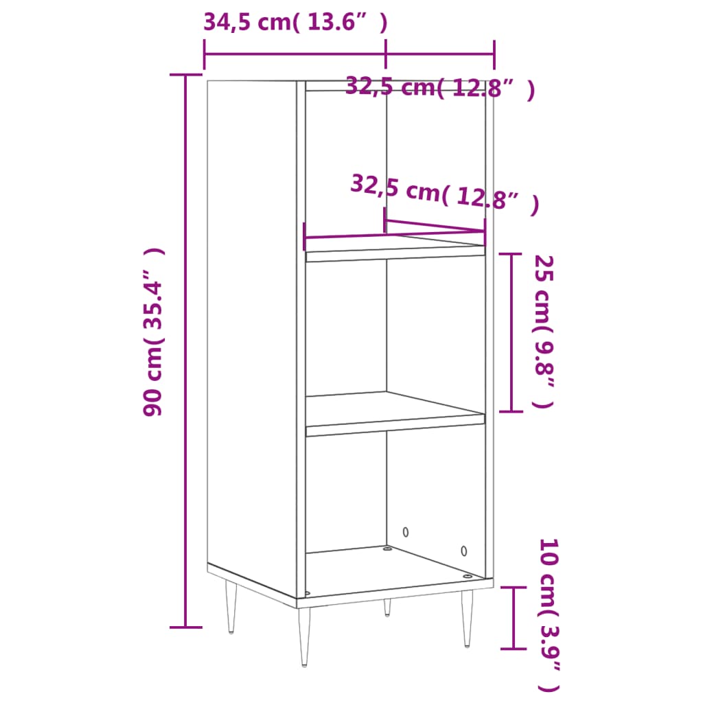 Credenza Rovere Marrone 34,5x32,5x90 cm in Legno Multistrato