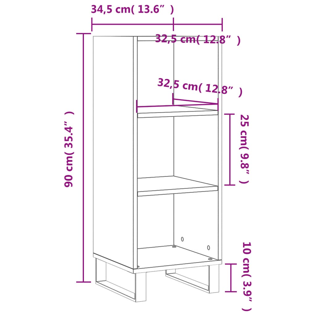 Credenza Rovere Marrone 34,5x32,5x90 cm in Legno Multistrato