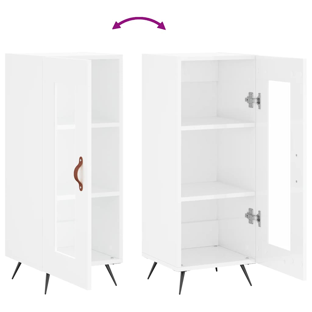 Credenza Bianco Lucido 34,5x34x90 cm in Legno Multistrato