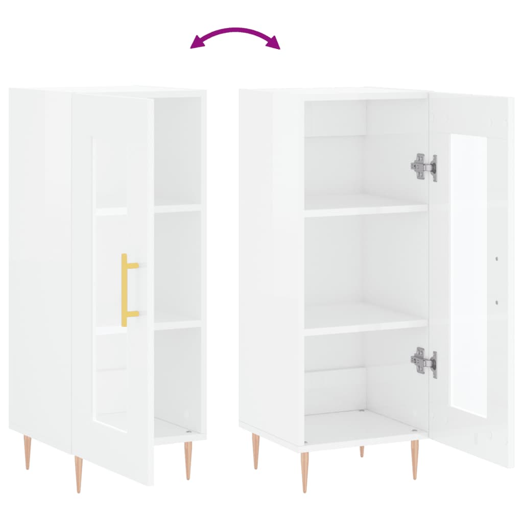Credenza Bianco Lucido 34,5x34x90 cm in Legno Multistrato
