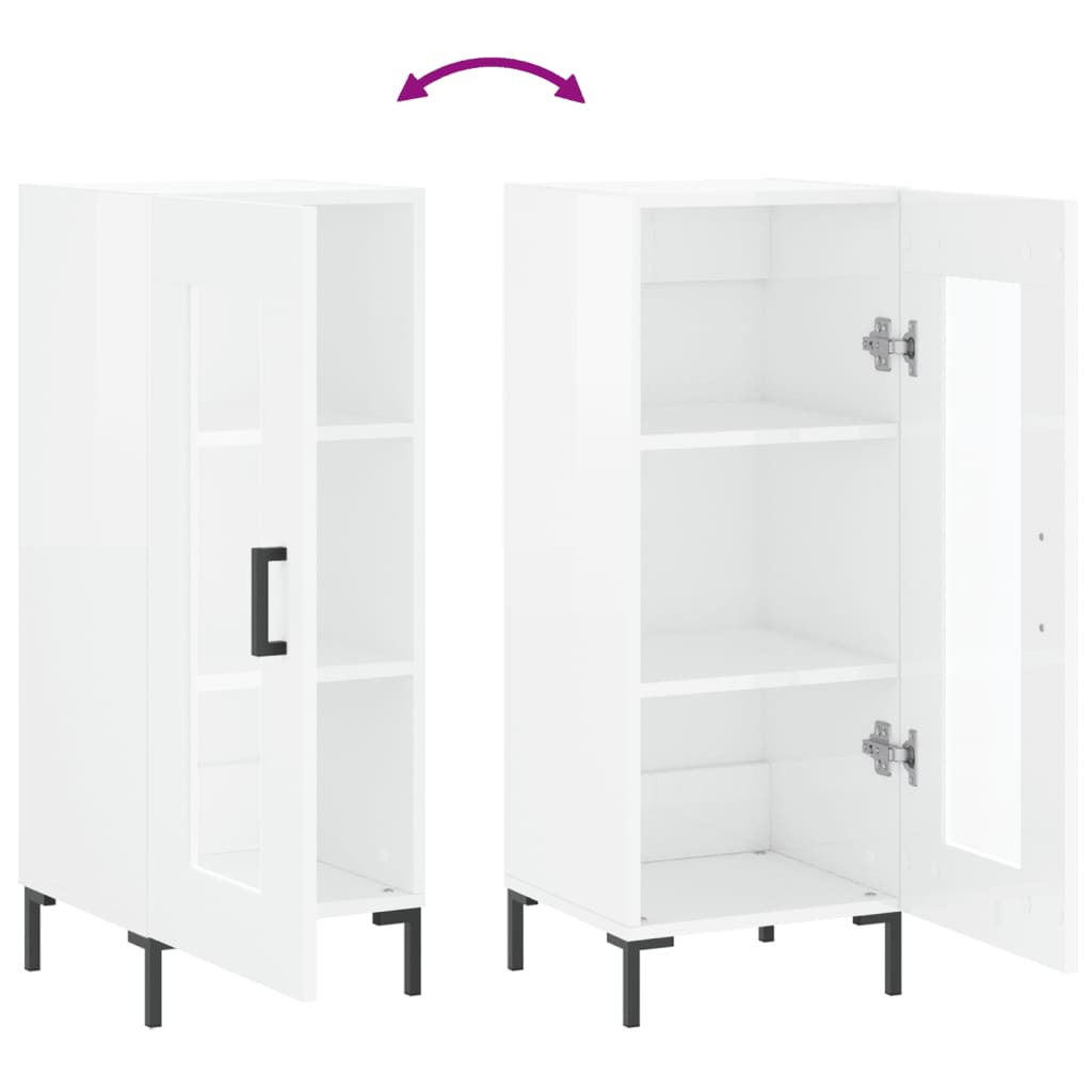 Credenza Bianco Lucido 34,5x34x90 cm in Legno Multistrato
