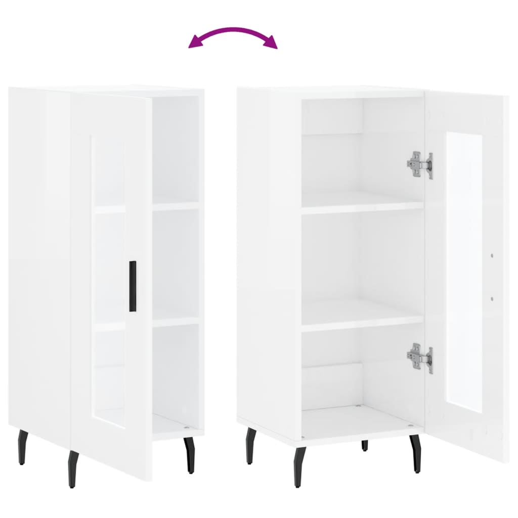 Credenza Bianco Lucido 34,5x34x90 cm in Legno Multistrato