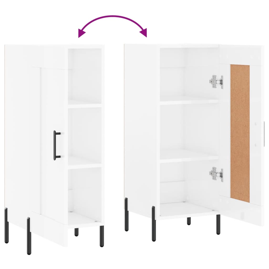 Credenza Bianco Lucido 34,5x34x90 cm in Legno Multistrato