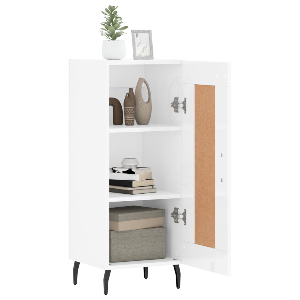 Credenza Bianco Lucido 34,5x34x90 cm in Legno Multistrato
