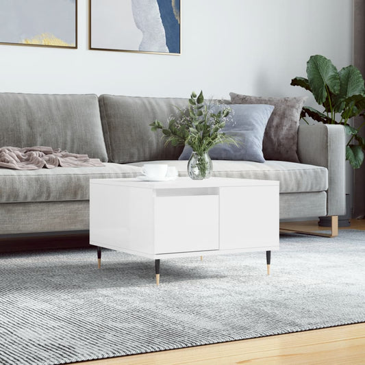 Tavolino Salotto Bianco Lucido 55x55x36,5 cm Legno Multistrato | homemem39