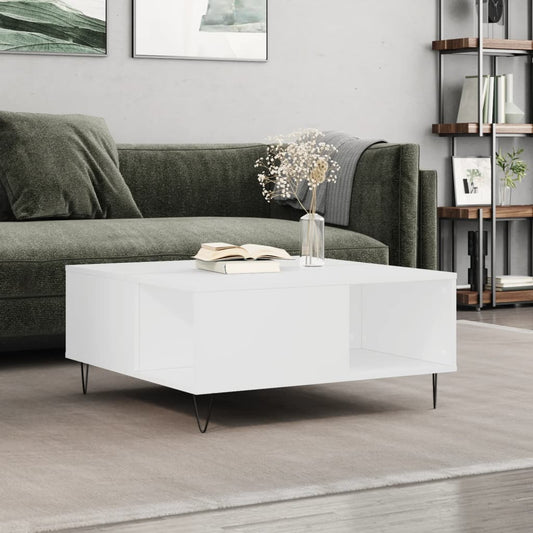 Tavolino da Salotto Bianco 80x80x36,5 cm in Legno Multistrato | homemem39