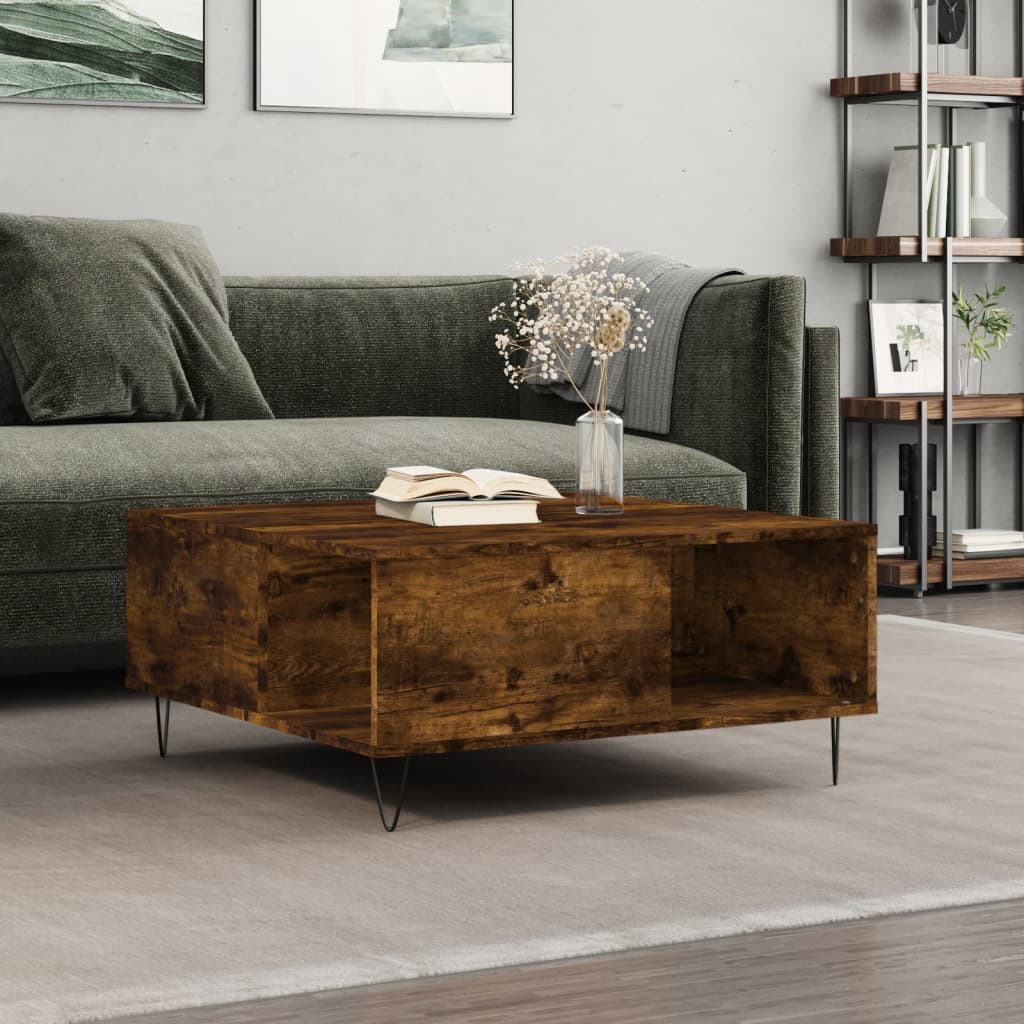 Tavolino da Salotto Rovere Fumo 80x80x36,5 cm Legno Multistrato | homemem39