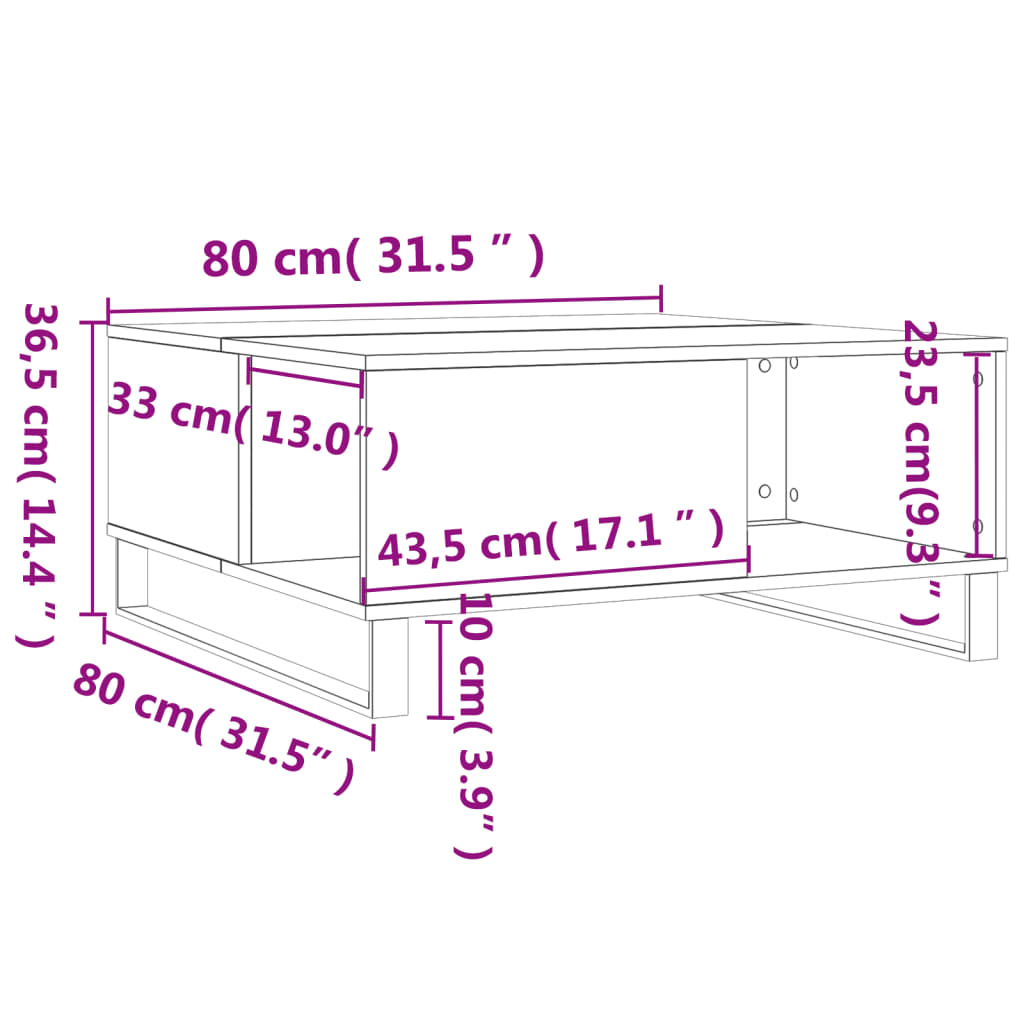 Tavolino Salotto Grigio Cemento 80x80x36,5 cm Legno Multistrato | homemem39