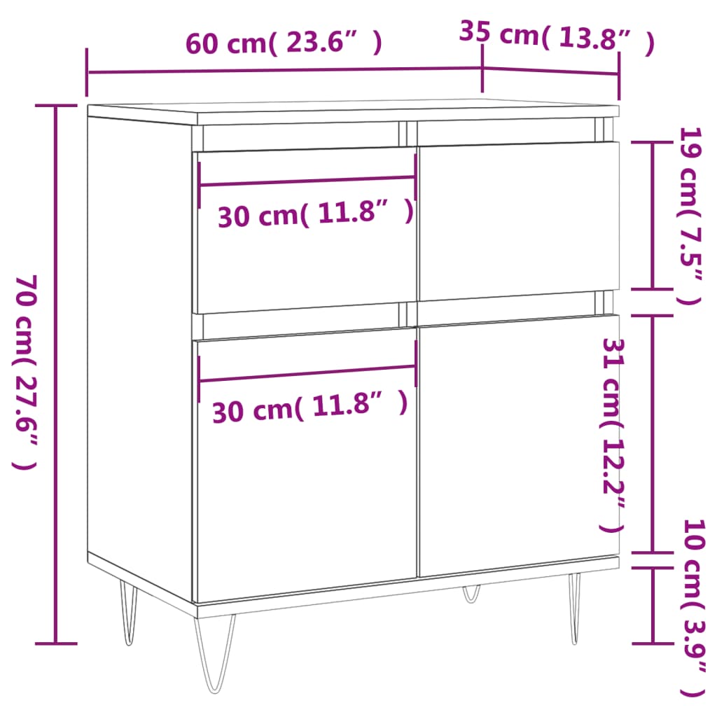 Credenza Grigio Cemento 60x35x70 cm in Legno Multistrato