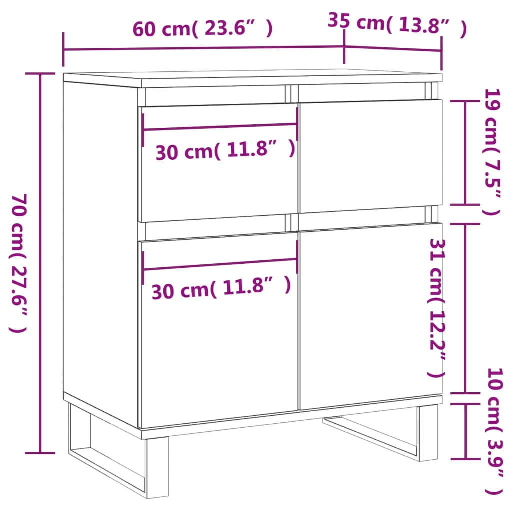 Credenza Grigio Cemento 60x35x70 cm in Legno Multistrato