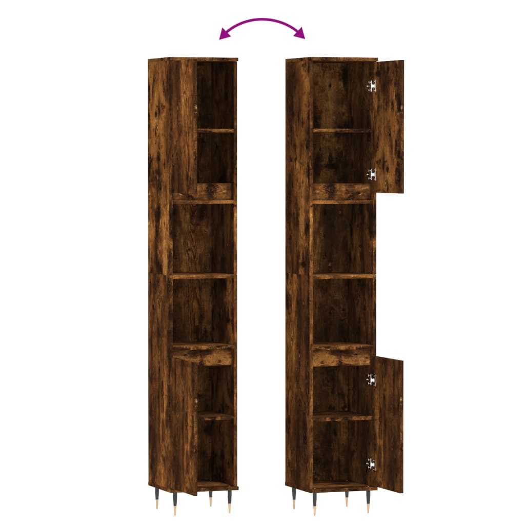 Armadietto Bagno Rovere Fumo 30x30x190 cm in Legno Multistrato