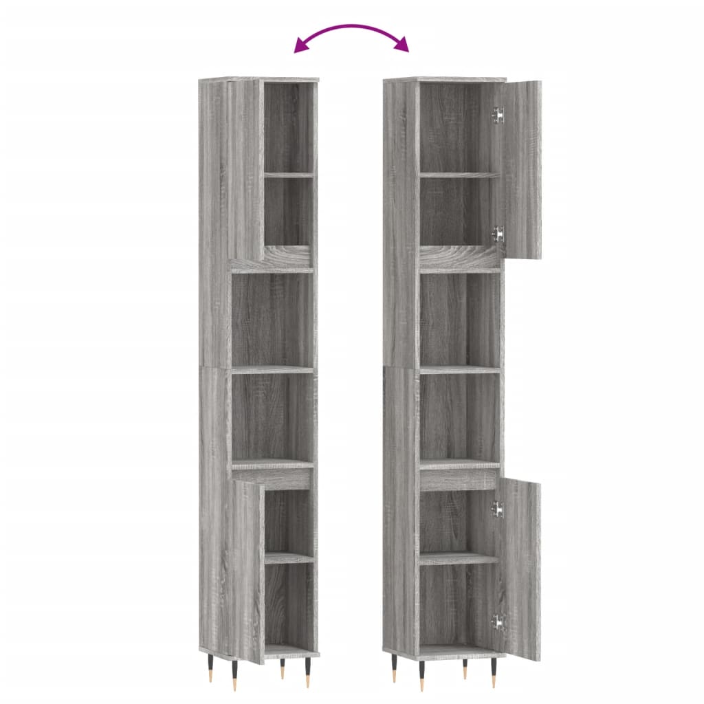 Armadietto Bagno Grigio Sonoma 30x30x190cm in Legno Multistrato | homemem39