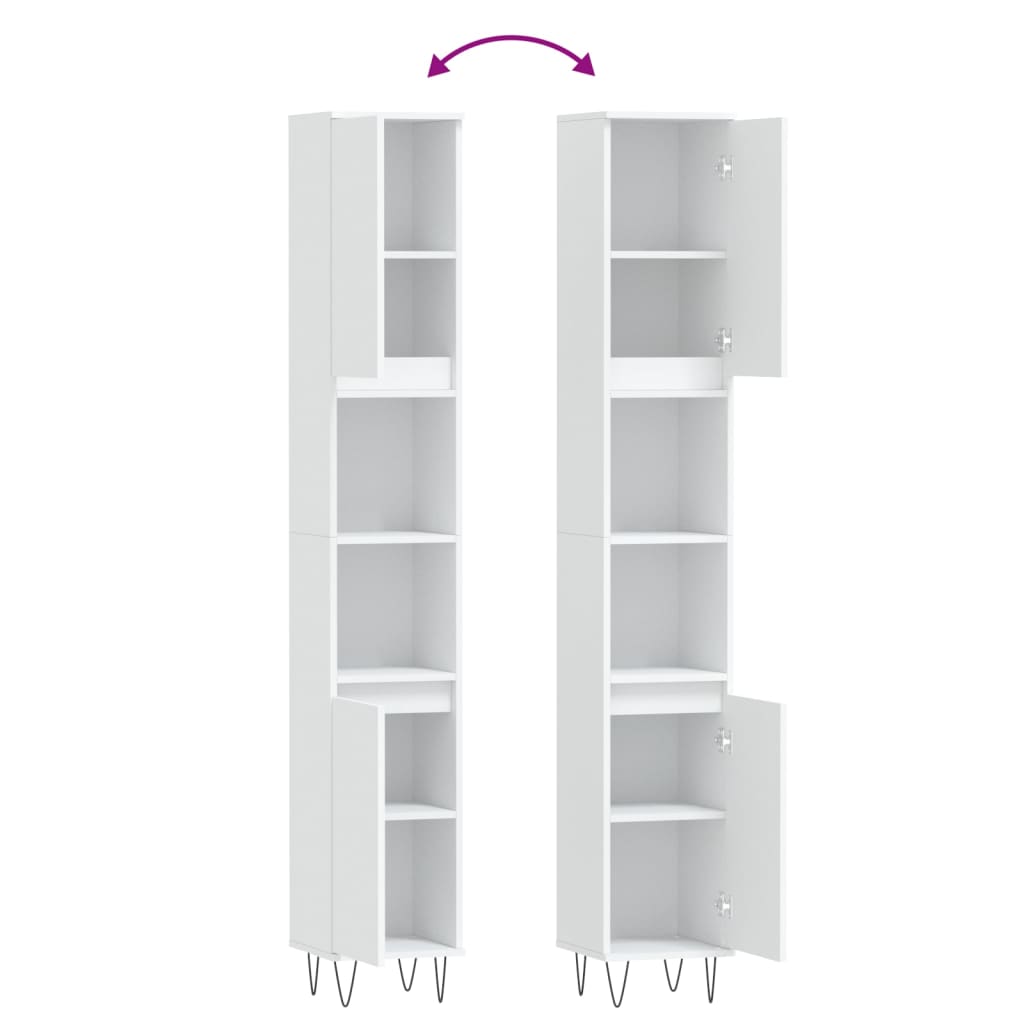 Armadietto da Bagno Bianco 30x30x190 cm in Legno Multistrato | homemem39