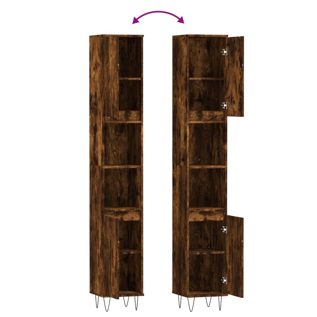 Armadietto Bagno Rovere Fumo 30x30x190 cm in Legno Multistrato