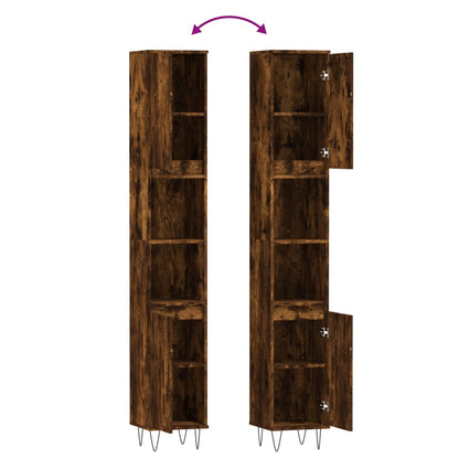 Armadietto Bagno Rovere Fumo 30x30x190 cm in Legno Multistrato