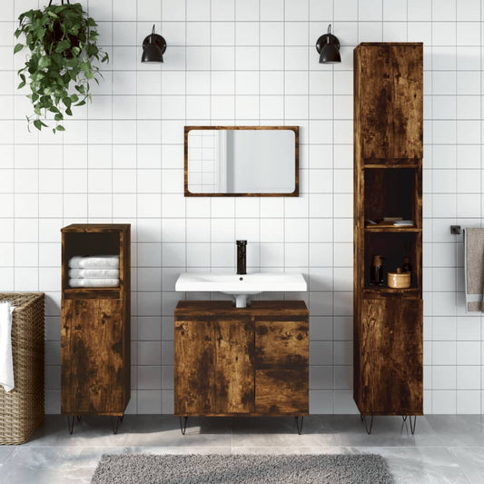 Armadietto Bagno Rovere Fumo 30x30x190 cm in Legno Multistrato | homemem39